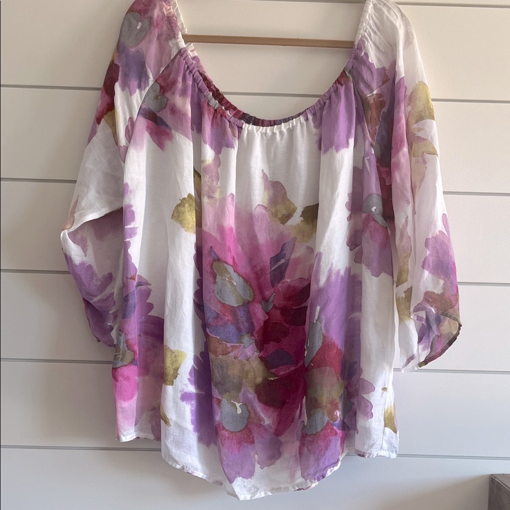 Habitat Women's Blouse - Purple, Pink, and Green Floral